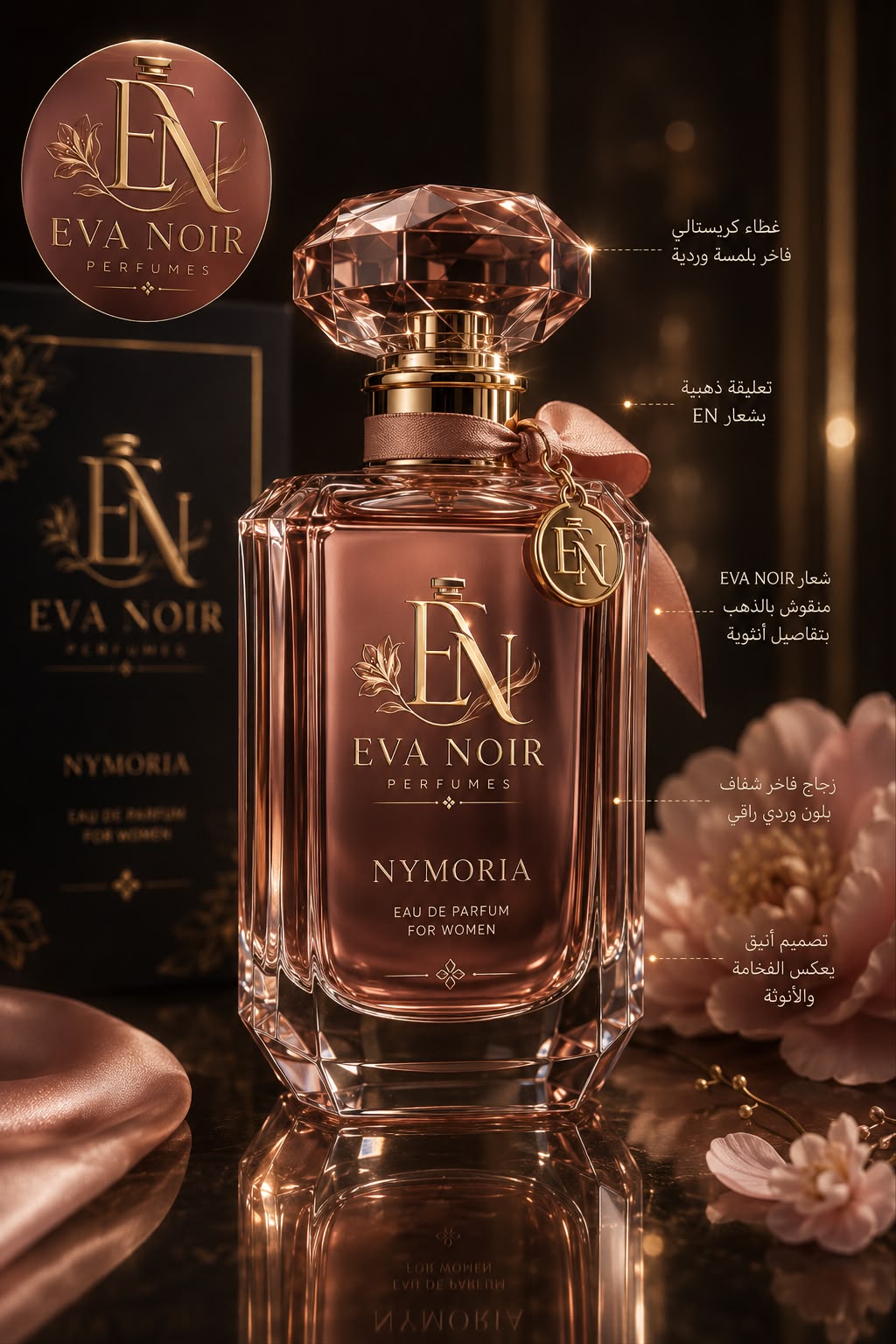 Nymoria — bottle study in blush and gold